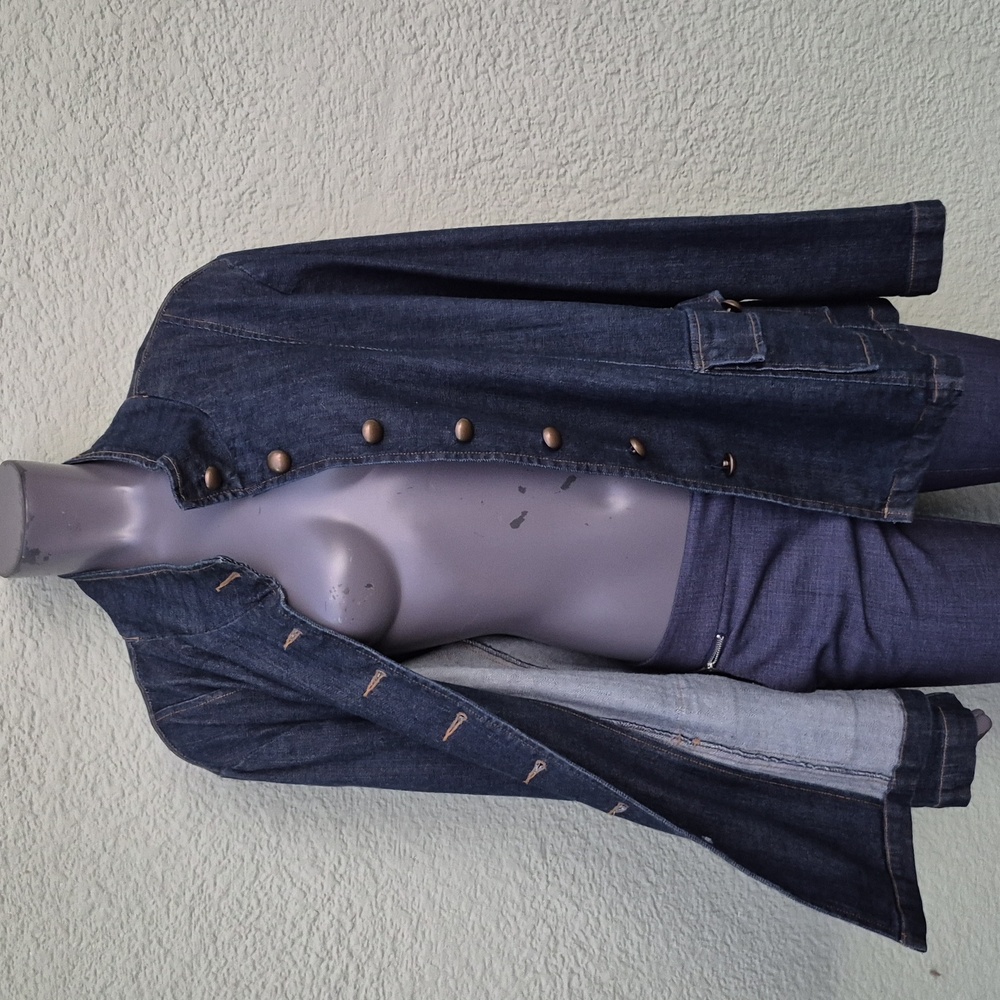 JL Studio/Jessica London Ladies Stand Collar Denim Jacket W/Brass Button Accents